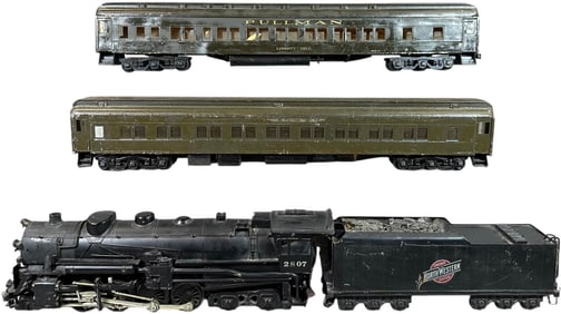 EARLY O SCALE BERKSHIRE LOCOMOTIVE & WOOD CARS