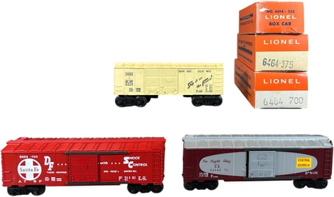 BOXED POSTWAR LIONEL BOX CARS