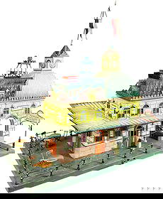 BEAUTIFUL MARKLIN CAFE STATION: 29. BEAUTIFUL MARKLIN CAFE STATION | Germany, Gauge 1, beautiful hand painted station with the most pleasing and desirable color variation, cafe-style tables and chairs situated under awnings, ticket