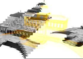 PREWAR MARKLIN LEIPZIG STATION: 32. PREWAR MARKLIN LEIPZIG STATION | Gauge 1. | 38.5 x 13.5" lw | Touch-up to railings and sides of ramps, green roof and brown base have some areas of restoration and touch-up to chips, displays in (
