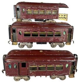 EARLY RED PRIMER LIONEL MAROON PASSENGER CARS