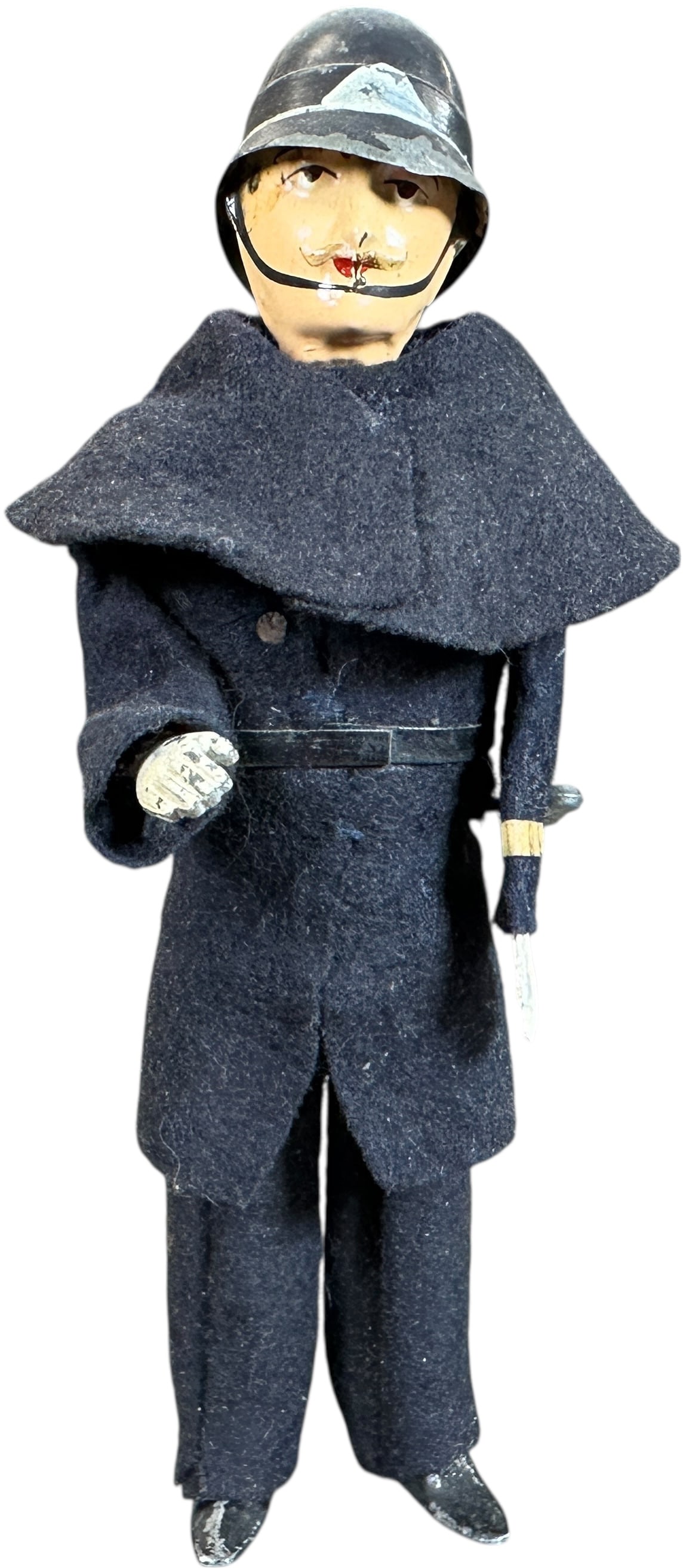 FERNAND MARTIN BOBBY ENGLISH POLICEMAN: 352. FERNAND MARTIN BOBBY ENGLISH POLICEMAN | France, circa 1901, wind-up motion, "The Policemen," figure wears typical British Bobby uniform and cape in blue felt, action includes raising arm to dire