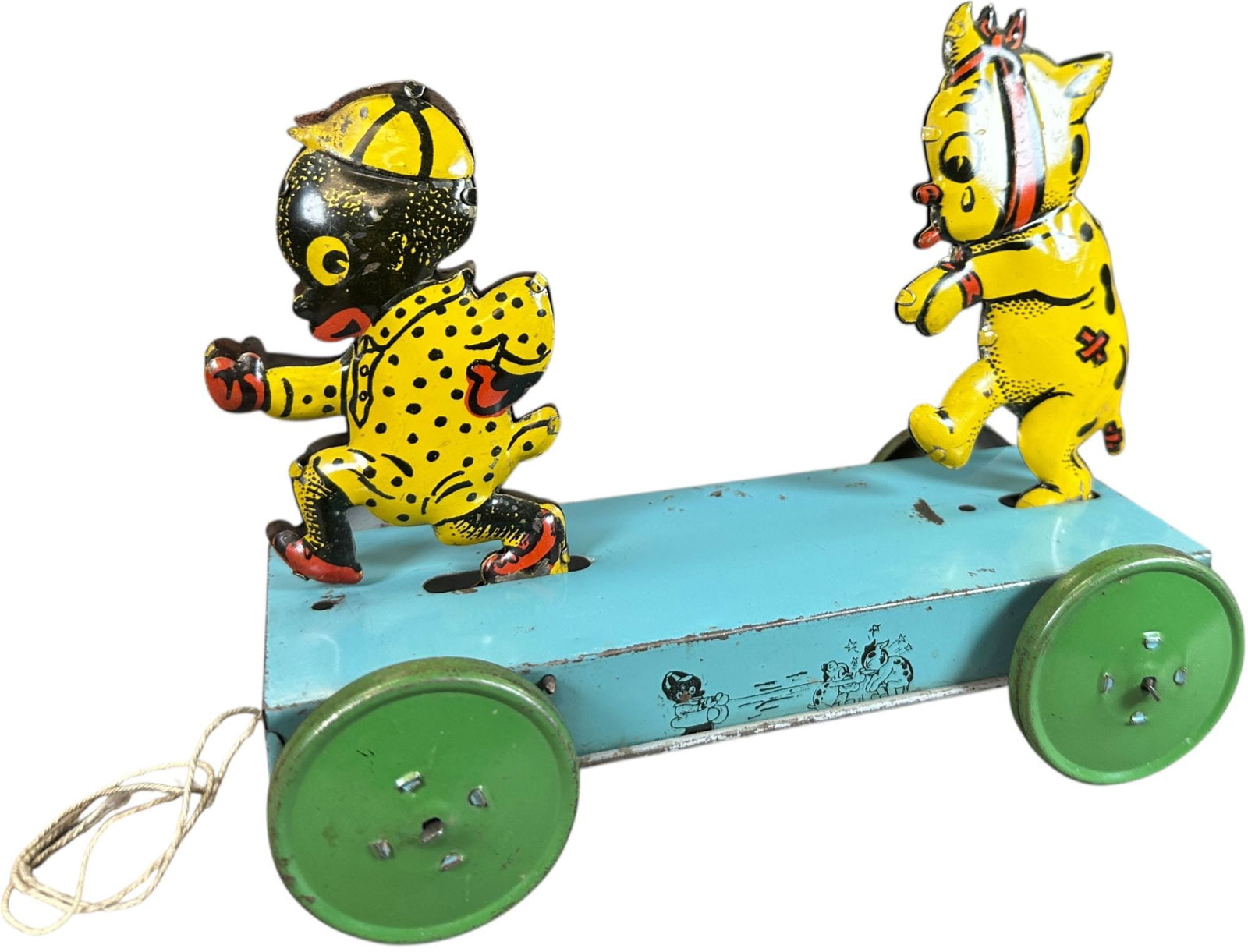 NIFTY SNOWFLAKES & SWIPES PULL TOY: 380. NIFTY SNOWFLAKES & SWIPES PULL TOY | Provenance: Richard Mueller Collection. | 7.5" l. | (Excellent Condition) | $400 - $600