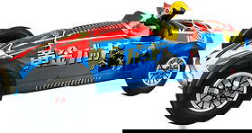 YONEZAWA GOLDEN BAT RACECAR: 1024. YONEZAWA GOLDEN BAT RACECAR | Japan, friction driven motor, extremely rare example in fabulous condition, very colorful with lithographed graphics to car. | 16" l. | Minor scratches at tail, rub