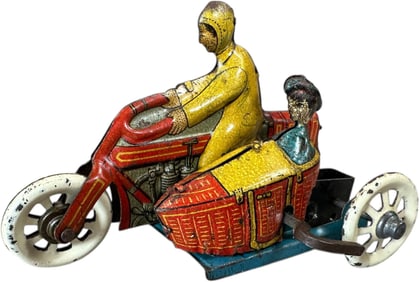 RARE DISTLER MOTORCYCLE W/ SIDECAR PENNY TOY