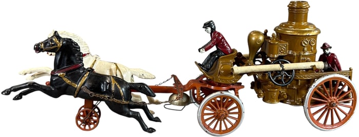 LARGE DENT TWO HORSE FIRE PUMPER