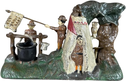 BOY SCOUT CAMP MECHANICAL BANK