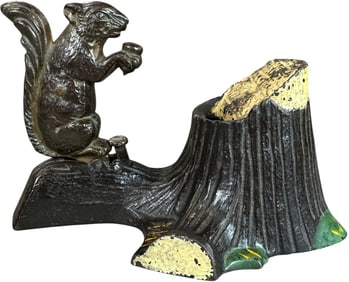 SQUIRREL & TREE STUMP MECHANICAL BANK