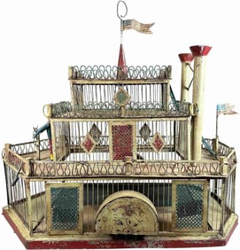 MASSIVE FOLK FERRY BOAT BIRD CAGE