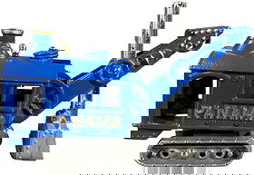 LARGE HUBLEY PANAMA SHOVEL: 1311. LARGE HUBLEY PANAMA SHOVEL | Rare example features a distinctive blue painted housing with nickel treads and shovel, striking color and condition! Provenance: Larry Sieber Collection. | 9" l. |