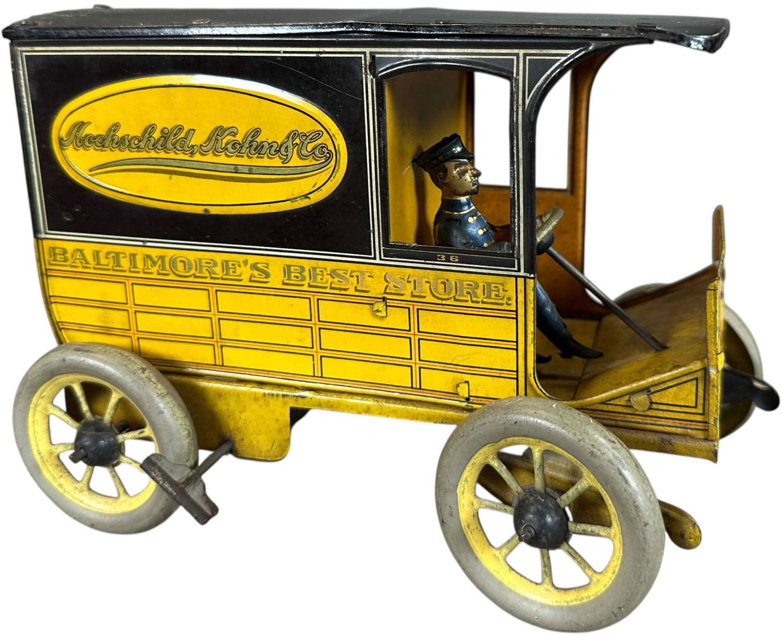 HANS EBERL BALTIMORE BEST DELIVERY VAN: 15. HANS EBERL BALTIMORE BEST DELIVERY VAN | Germany, wind-up motor, one of a series of private labels made by company for department stores, ''Hochschild, Kohn & Co. Baltimore's Best Store,'' a scarc