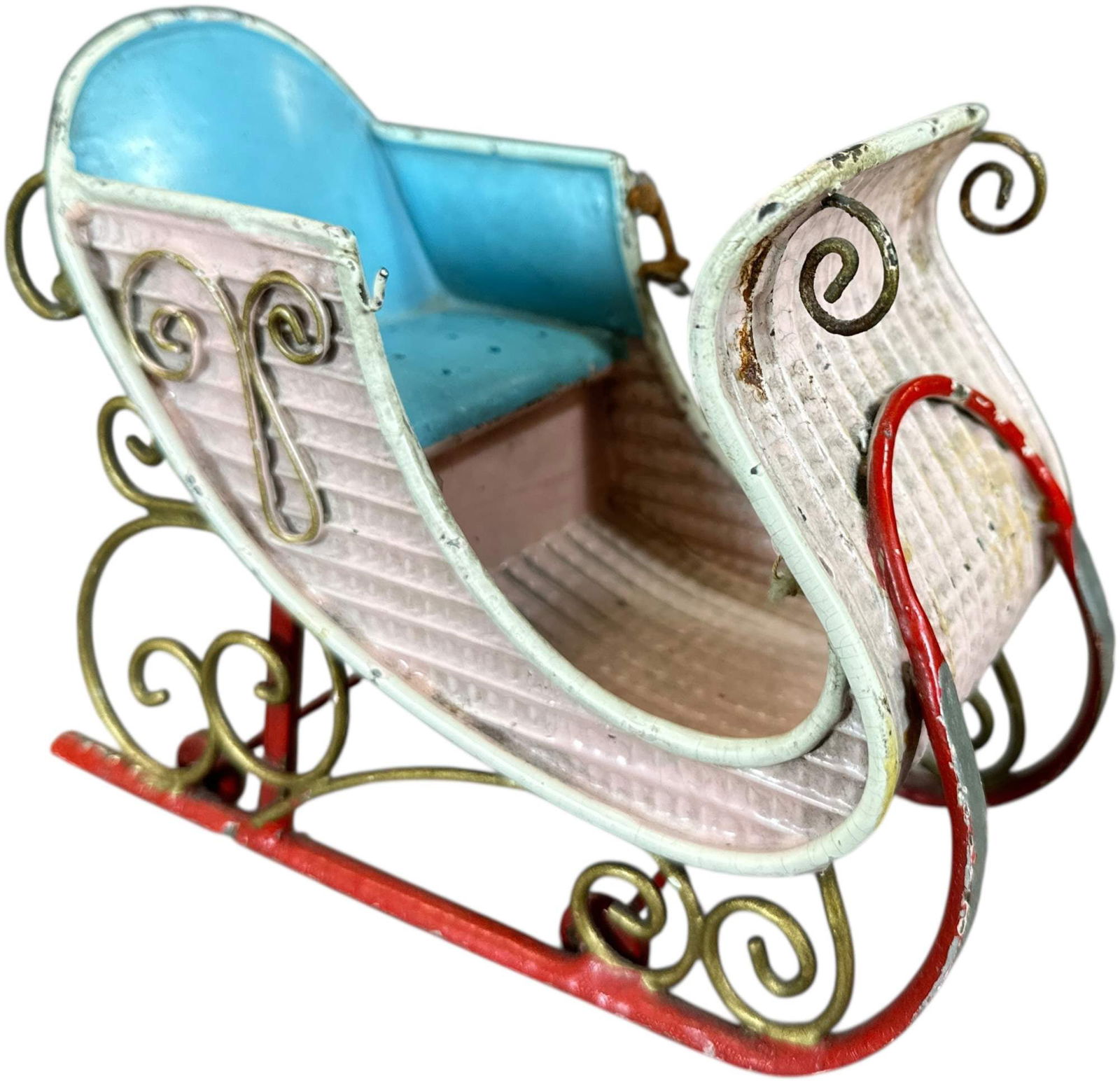 MARKLIN WINTER PUSH SLEIGH: 185. MARKLIN WINTER PUSH SLEIGH | Germany, hand painted and highly decorated embossed tinplate, scarce and desirable. | Provenance: The Maloy Collection. | 7.5" l. | Wonderful example (Excellent Condi