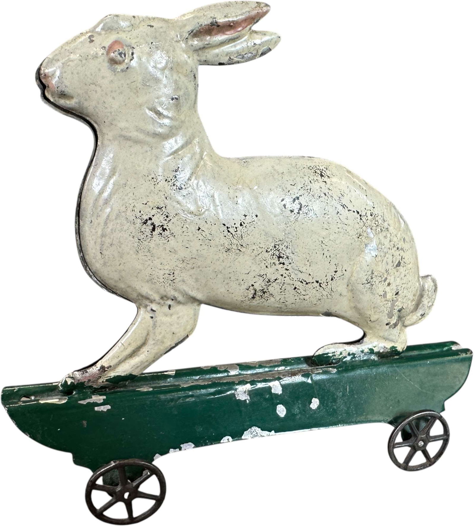 FALLOWS SEATED RABBIT PLATFORM TOY: 386. FALLOWS SEATED RABBIT PLATFORM TOY | Provenance: The Maloy Collection. | 6.5" l. | (Excellent Condition) | $300 - $600