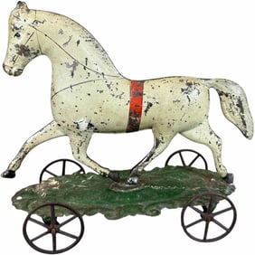 IVES WHITE HORSE ON PLATFORM TIN TOY