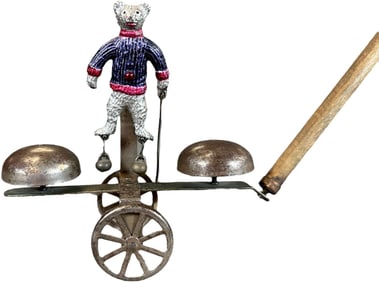 WATROUS TEDDY BEAR PUSH STICK BELL TOY