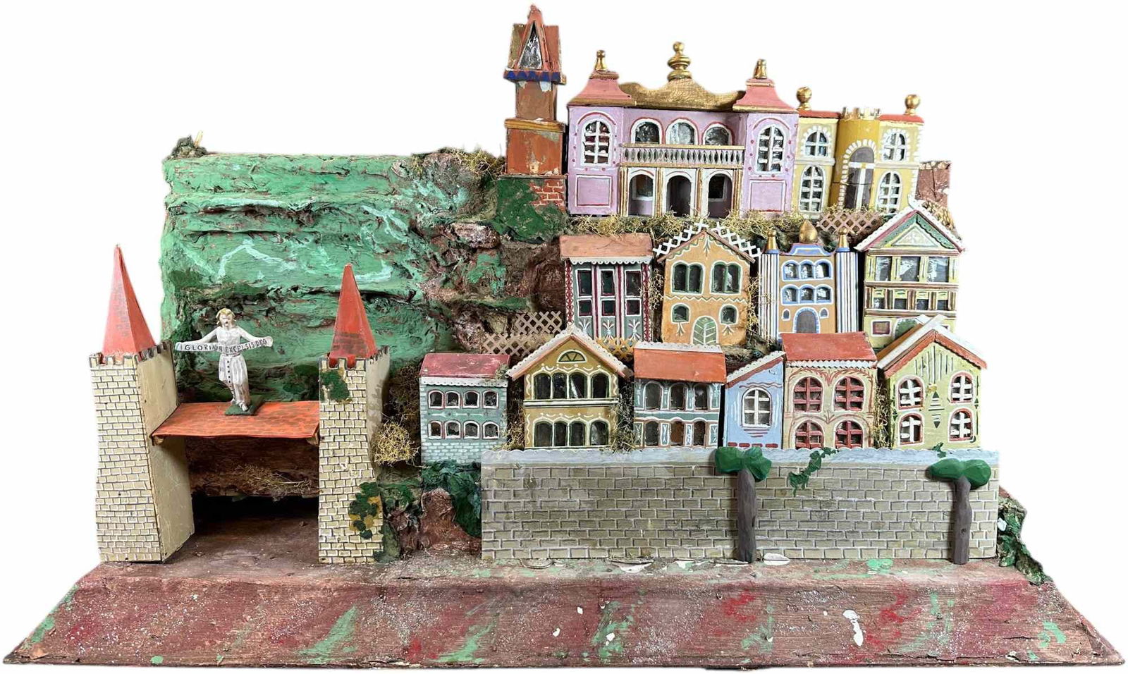ELABORATE ERZGEBIRGE VILLAGE FACADE: 13. ELABORATE ERZGEBIRGE VILLAGE FACADE | Provenance: Ed & Brenda DeGarbolewski Collection. | 37 x 24 " lh | Some spilled candle wax, (Excellent Condition) for this massive piece. | $800 - $1,600