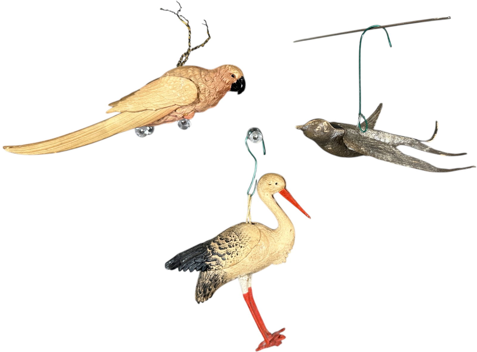 THREE DRESDEN BIRD ORNAMENTS (1 of 5)