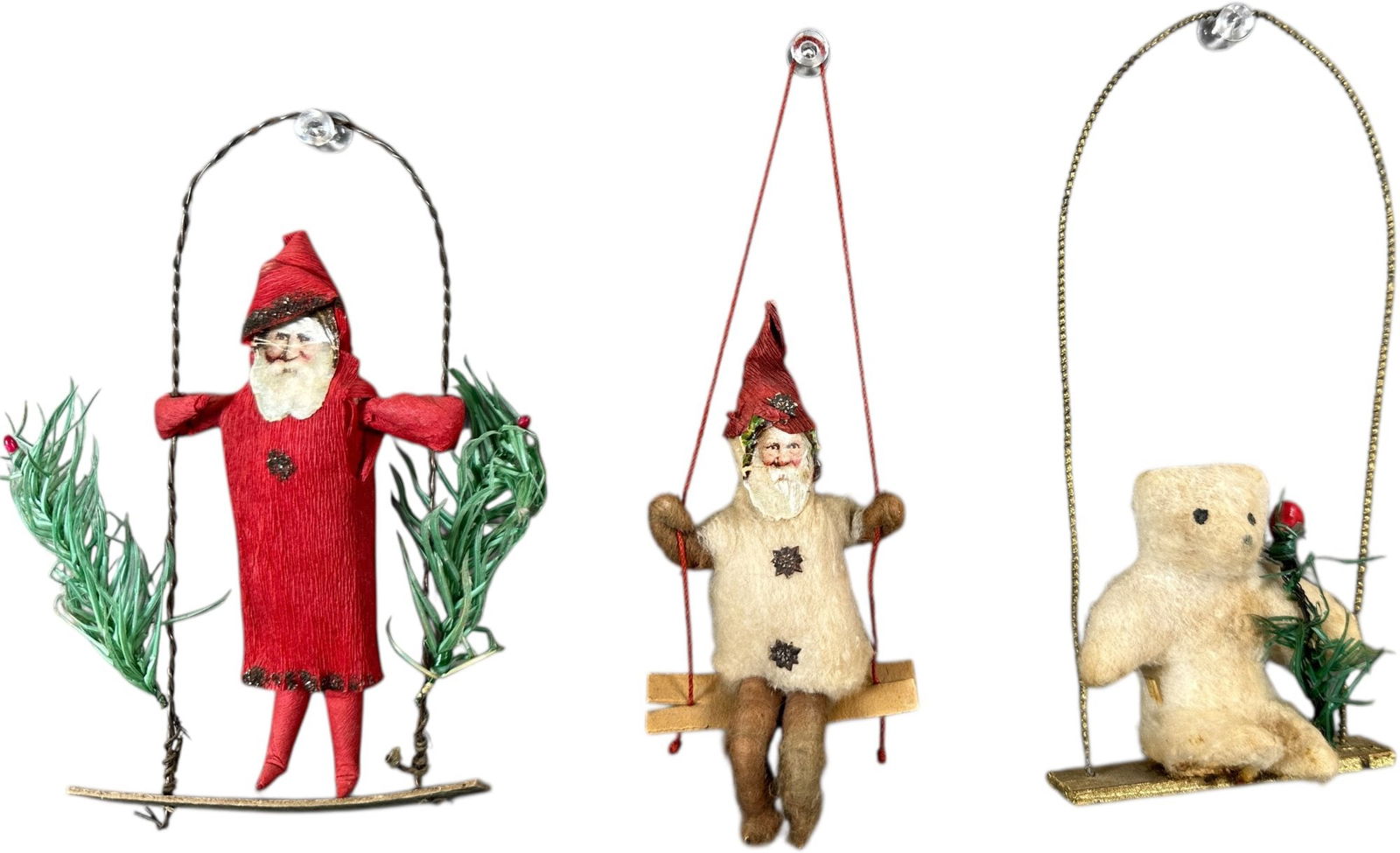 THREE COTTON FIGURES ON SWING ORNAMENTS (1 of 4)