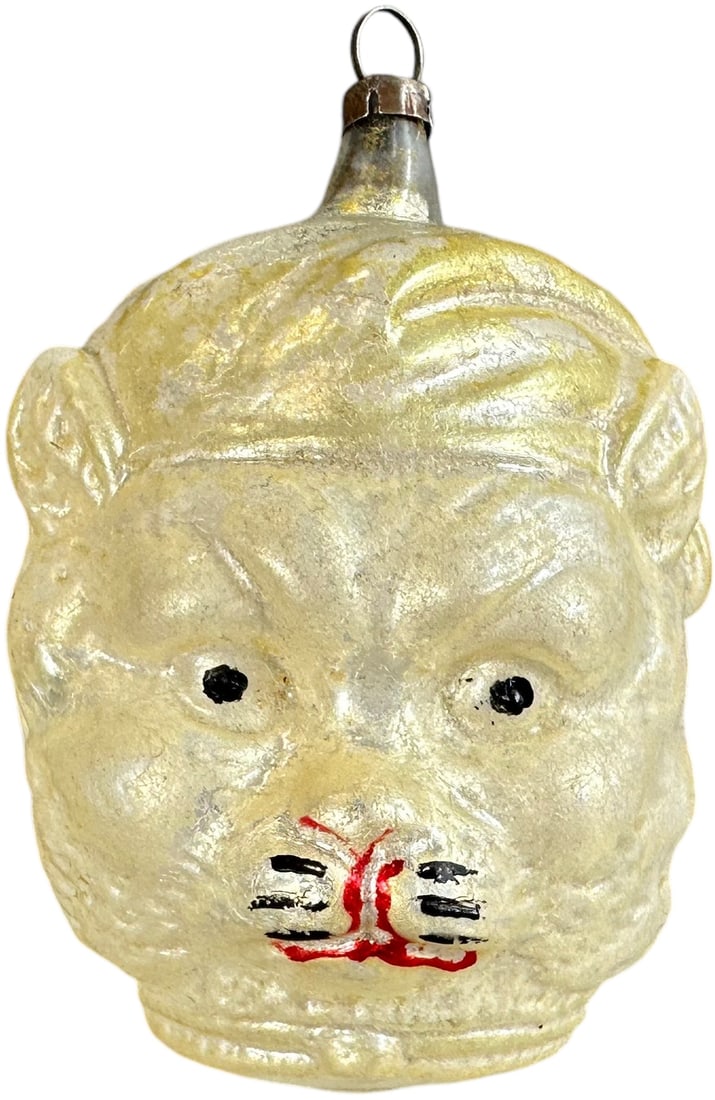 CAT WEARING A NIGHT CAP GLASS ORNAMENT: 43. CAT WEARING A NIGHT CAP GLASS ORNAMENT | Large impressive size. | 3" h. | (Excellent Condition) | $300 - $600
