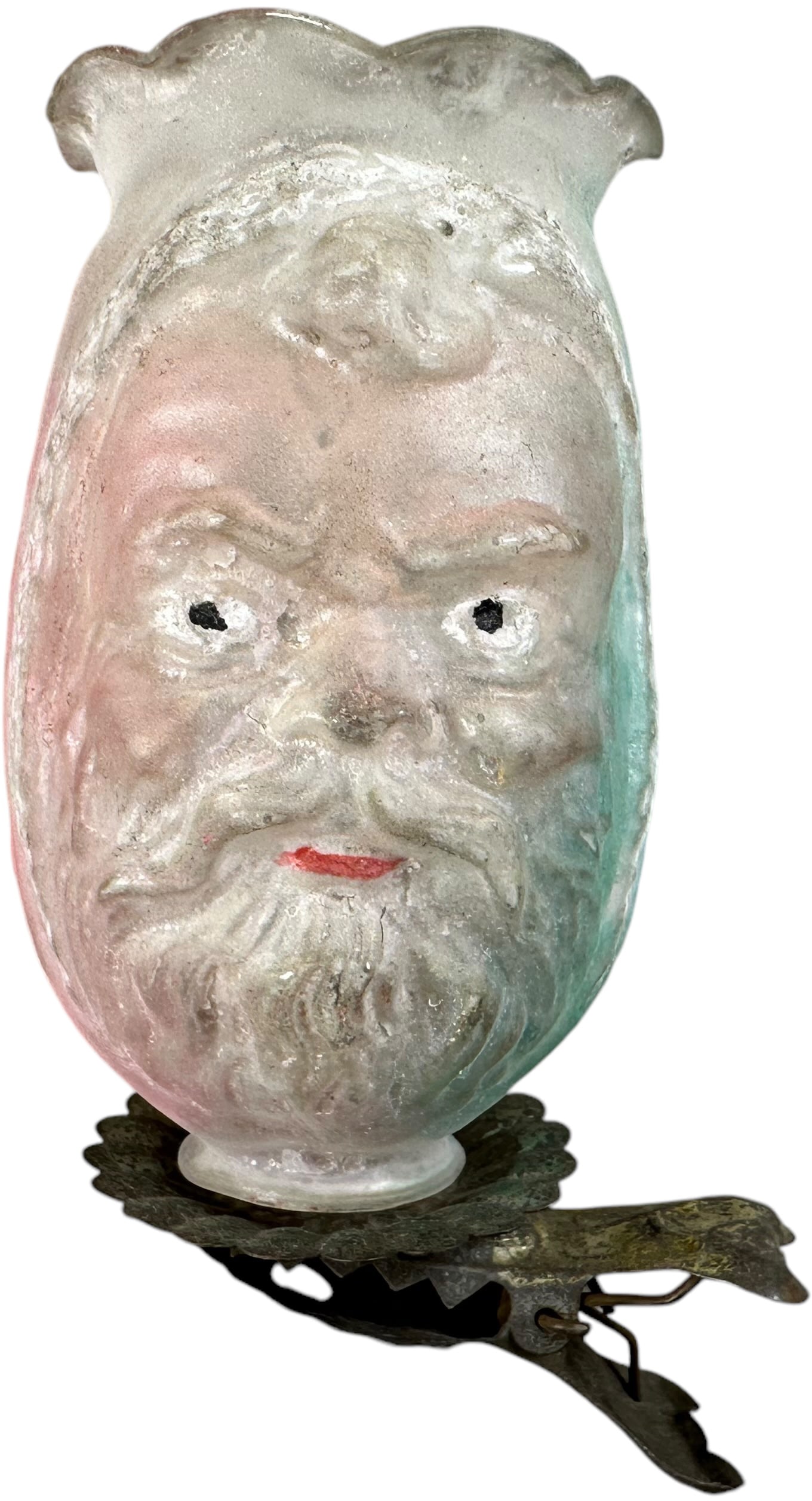 SANTA HEAD CANDLE SHADE GLASS ORNAMENT: 46. SANTA HEAD CANDLE SHADE GLASS ORNAMENT | Beautiful paint. | 4.5" h. | (Excellent Condition) | $500 - $900