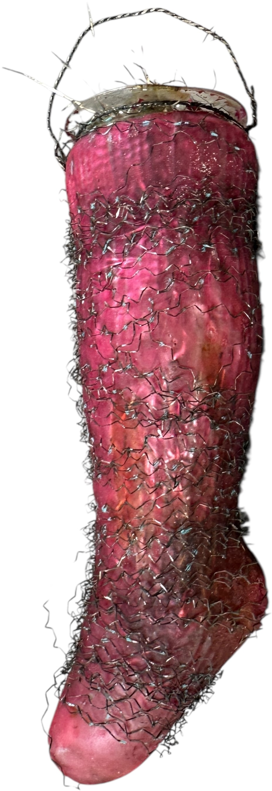 WIRE WRAPPED STOCKING GLASS ORNAMENT: 48. WIRE WRAPPED STOCKING GLASS ORNAMENT | Very nice. | 5.5" h. | (Pristine to Near Mint Condition) | $300 - $600