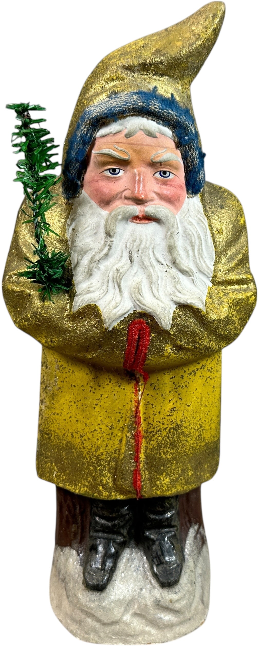 GOLD ROBE BELSNICKLE: 50. GOLD ROBE BELSNICKLE | Great color and facial expression. | 12.5" h. | Exceptional piece has professional enhancement to one side seam and tip of hood, great face, (Excellent condition) | $1,200 -