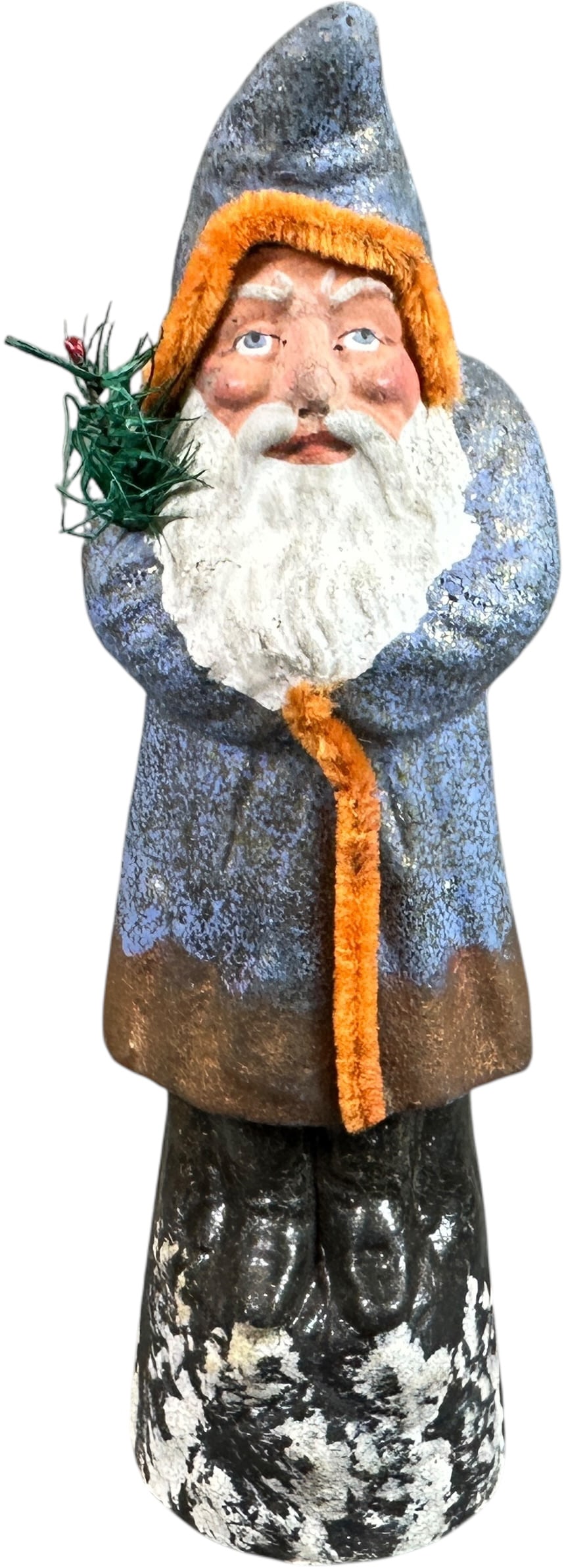 BLUE COAT BELSNICKLE: 51. BLUE COAT BELSNICKLE | Good color, nice face with orange trimming on coat. | 9.5" h. | Some minor paint enhancements to nose & robe which cannot be viewed with naked eye, otherwise (Excellent cond