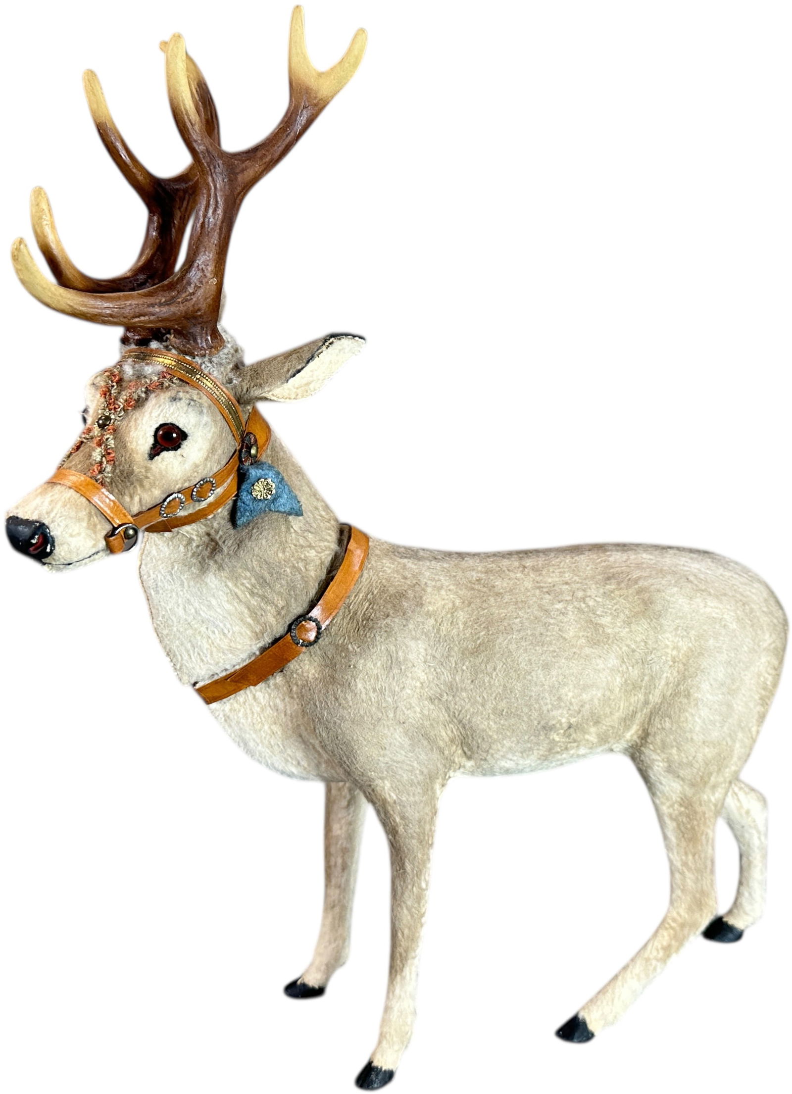 LARGE REINDEER CANDY CONTAINER: 53. LARGE REINDEER CANDY CONTAINER | Beautiful impressive size, glass eyes. Provenance: Ed & Brenda DeGarbolewski Collection. | 17 " h. | (Excellent Condition) | $3,000 - $5,000