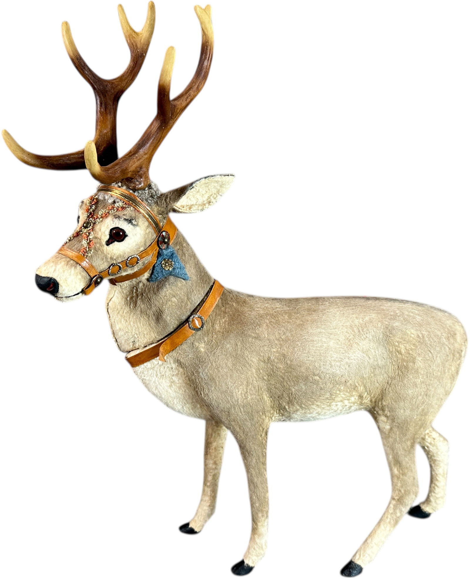 LARGE REINDEER CANDY CONTAINER: 54. LARGE REINDEER CANDY CONTAINER | Beautiful impressive size, glass eyes. Provenance: Ed & Brenda DeGarbolewski Collection. | 17" Tall | (Excellent Condition) | $3,000 - $5,000