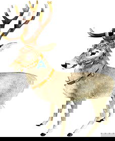 LARGE REINDEER CANDY CONTAINER: 54. LARGE REINDEER CANDY CONTAINER | Beautiful impressive size, glass eyes. Provenance: Ed & Brenda DeGarbolewski Collection. | 17" Tall | (Excellent Condition) | $3,000 - $5,000