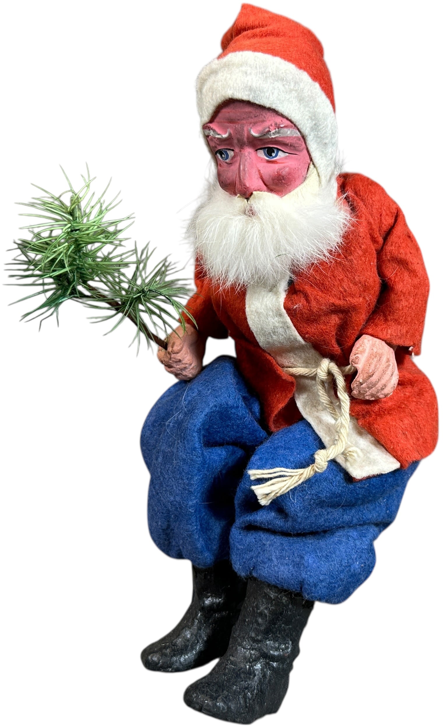 LARGE GERMAN SITTING SANTA CLAUS: 67. LARGE GERMAN SITTING SANTA CLAUS | Great for placing in a sleigh. Provenance: Beth Karp Collection. | 10" h. seated. | (Excellent Condition) | $800 - $1,400