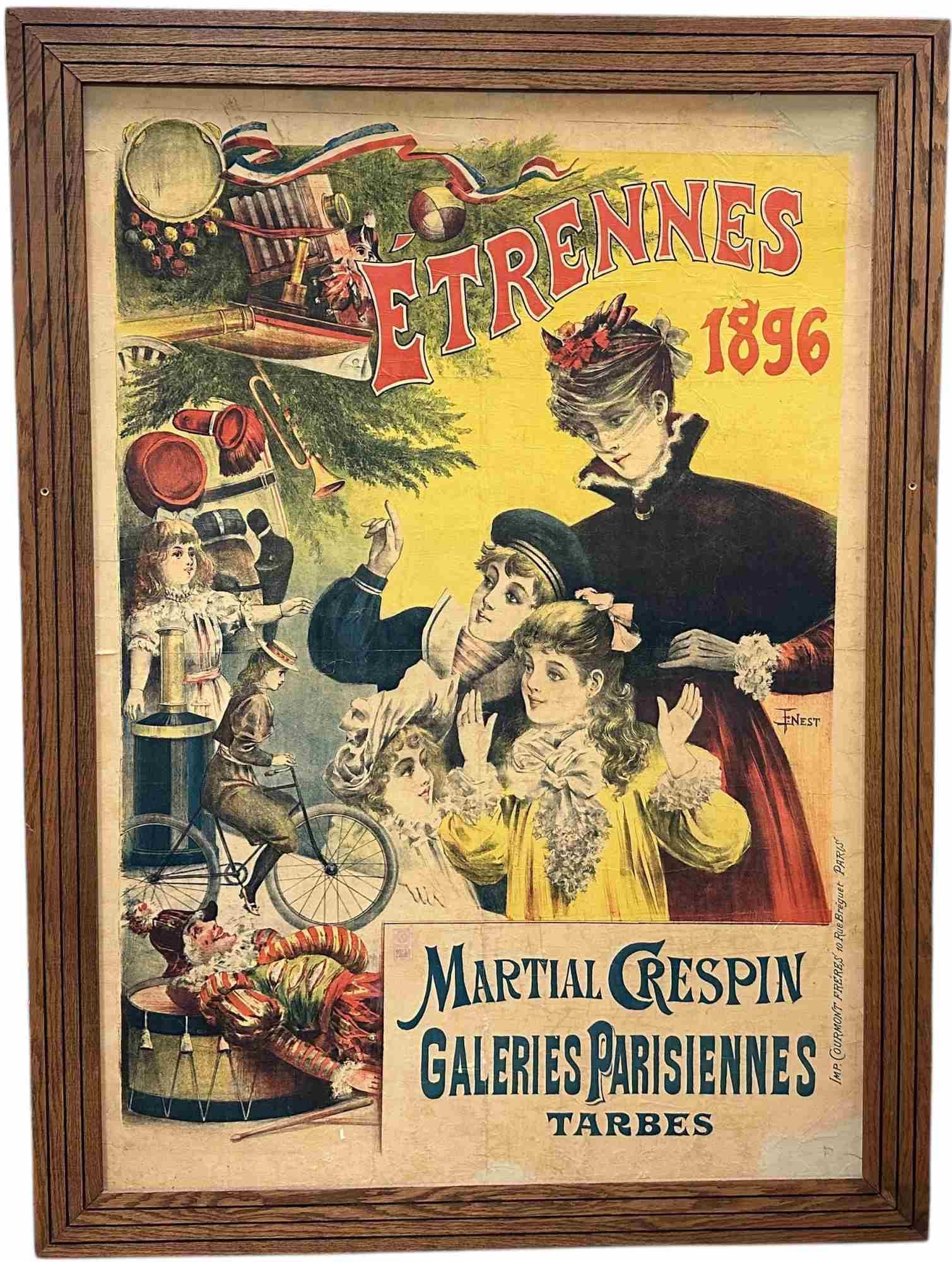 LARGE ENTRENNES 1896 FRENCH POSTER: 105. LARGE ENTRENNES 1896 FRENCH POSTER | A hard to find Christmas theme advertising poster depicting amother and children at a decorated Christmas tree. Provenance: David Bausch Collection. | 52 x 70