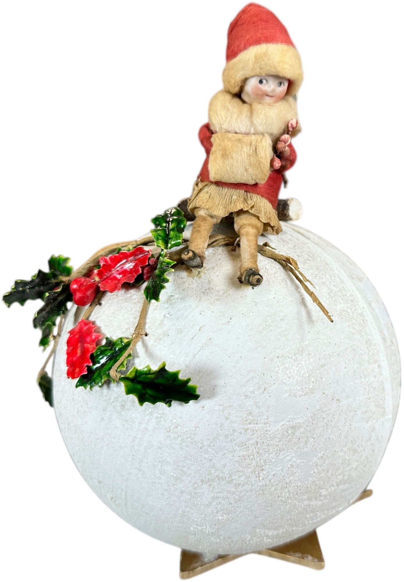 HEUBACH GIRL ON SNOWBALL CANDY CONTAINER: 125. HEUBACH GIRL ON SNOWBALL CANDY CONTAINER | 10.5" h. | In-painting to white chips on snowball, otherwise (Excellent Condition) | $750 - $1,500