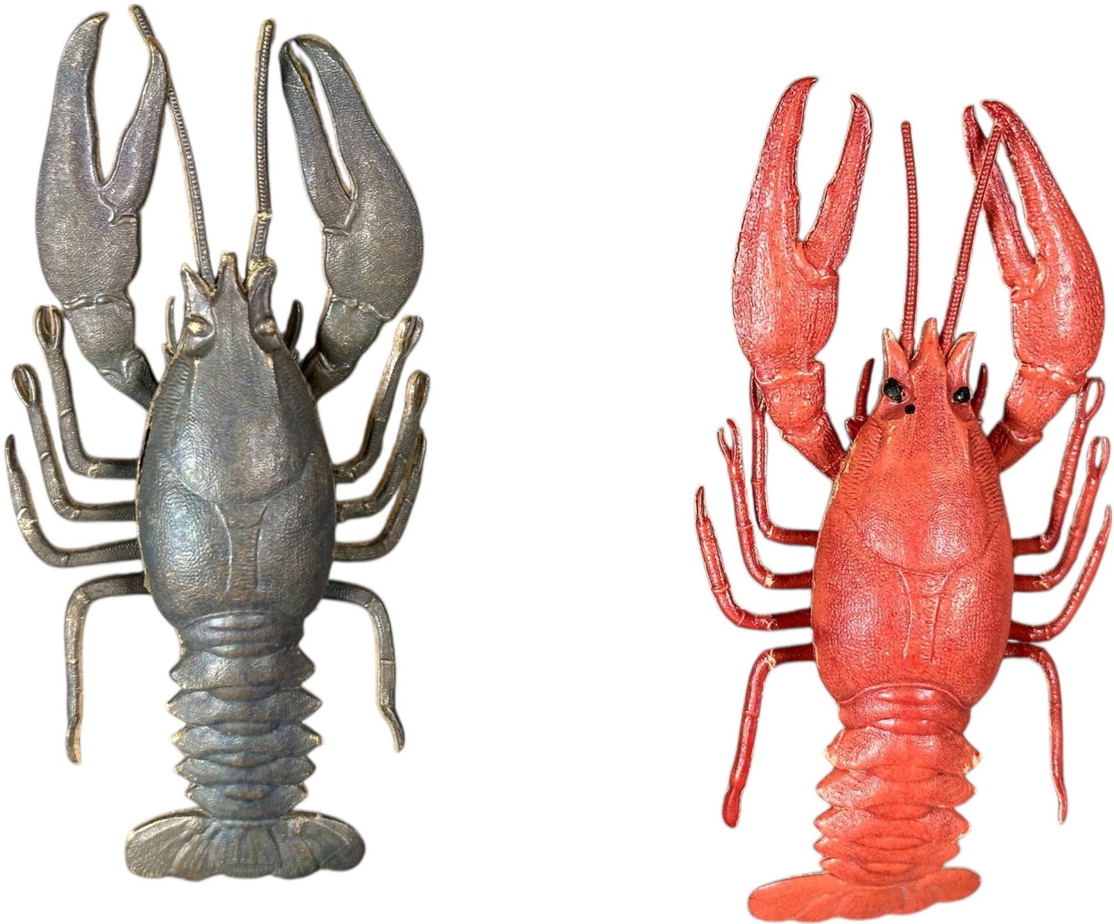 TWO DRESDEN LOBSTER ORNAMENTS: 131. TWO DRESDEN LOBSTER ORNAMENTS | All the little legs are there. | 4" l. | (Excellent Condition) | $300 - $600