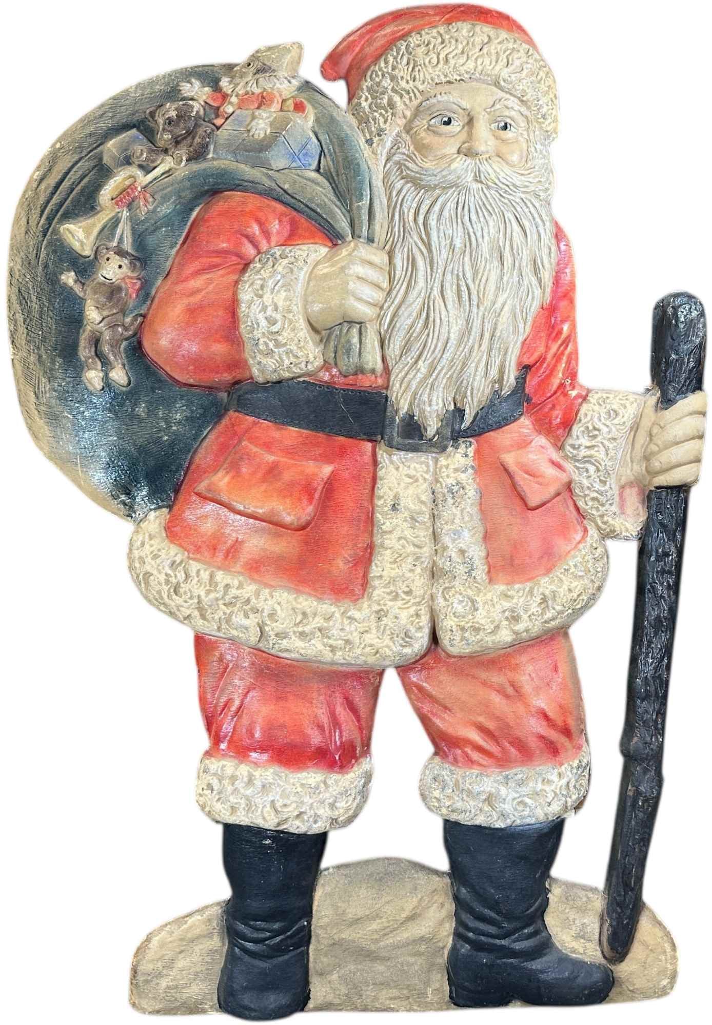 VERY LARGE PRESSED CARDBOARD SANTA: 149. VERY LARGE PRESSED CARDBOARD SANTA | Made in Germany. Provenance: Jerry & Darla Arnold Collection. | 24 x 37" lh. | (Excellent Condition) | $1,000 - $1,600