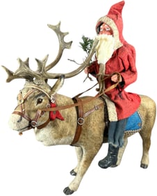 VERY LARGE SANTA RIDING CARIBOU CANDY CONTAINER