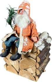 SANTA ON WOODPILE CANDY CONTAINER