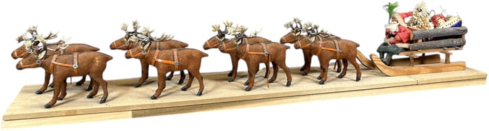 MOUNTED SANTA SLEIGH W/ EIGHT CARIBOU