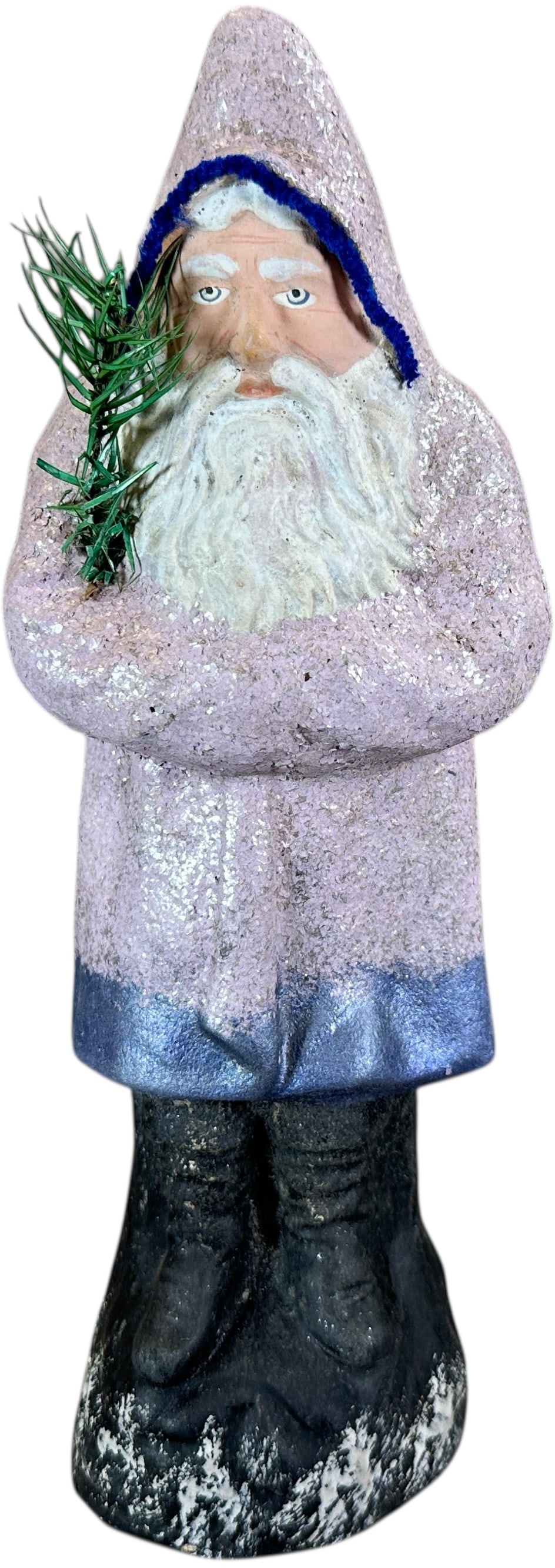 GERMAN LAVENDER ROBE BELSNICKEL: 171. GERMAN LAVENDER ROBE BELSNICKEL | Rare color, very pleasant display. | 11.5" h. | Original face has some minor in-painting, robe appears to be overpainted, displays in (Excellent Condition) |