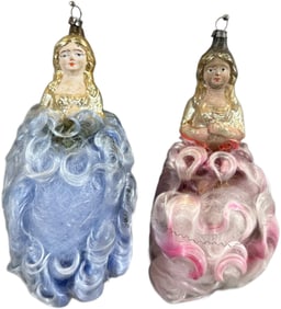 TWO LADIES IN GLASS BLOWN ANGEL HAIR DRESS