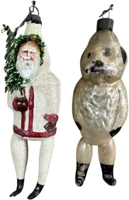 TWO EXTENDED LEG GLASS ORNAMENTS