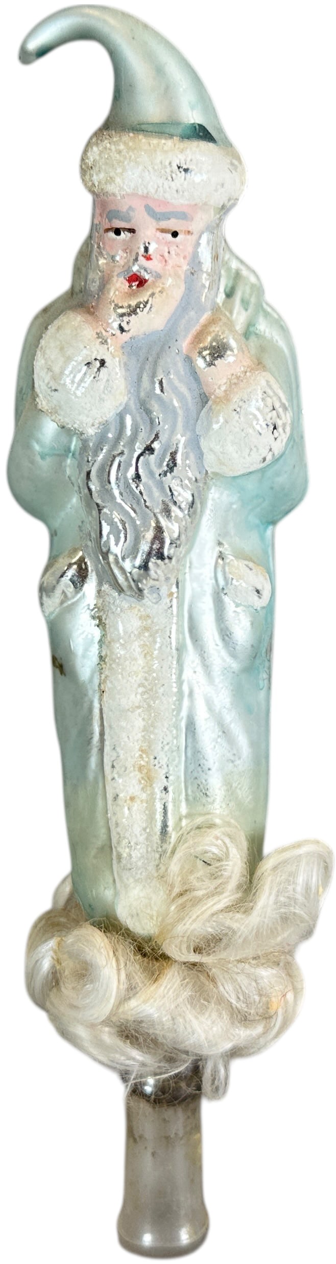 GLASS SANTA TREE TOPPER: 179. GLASS SANTA TREE TOPPER | Nice German Santa free blown hat. | 8.5" l. | (Excellent Condition) | $400 - $600