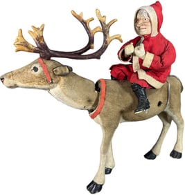LARGE GERMAN CLOCKWORK REINDEER W/ RIDER