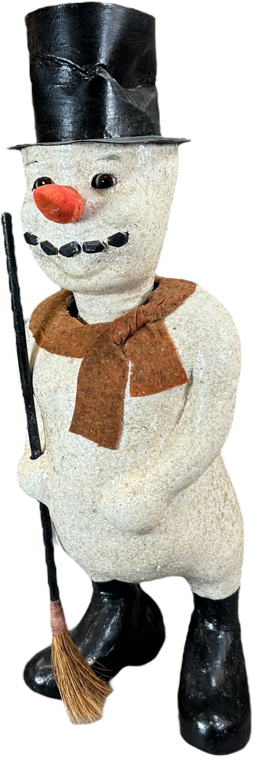 LARGE SNOWMAN CLOCKWORK NODDER: 210. LARGE SNOWMAN CLOCKWORK NODDER | Hard to find figure, surely a store window item. | 24" h. | Age related wear to hat and boots, works well in overall (Excellent Condition) | $2,000 - $4,000