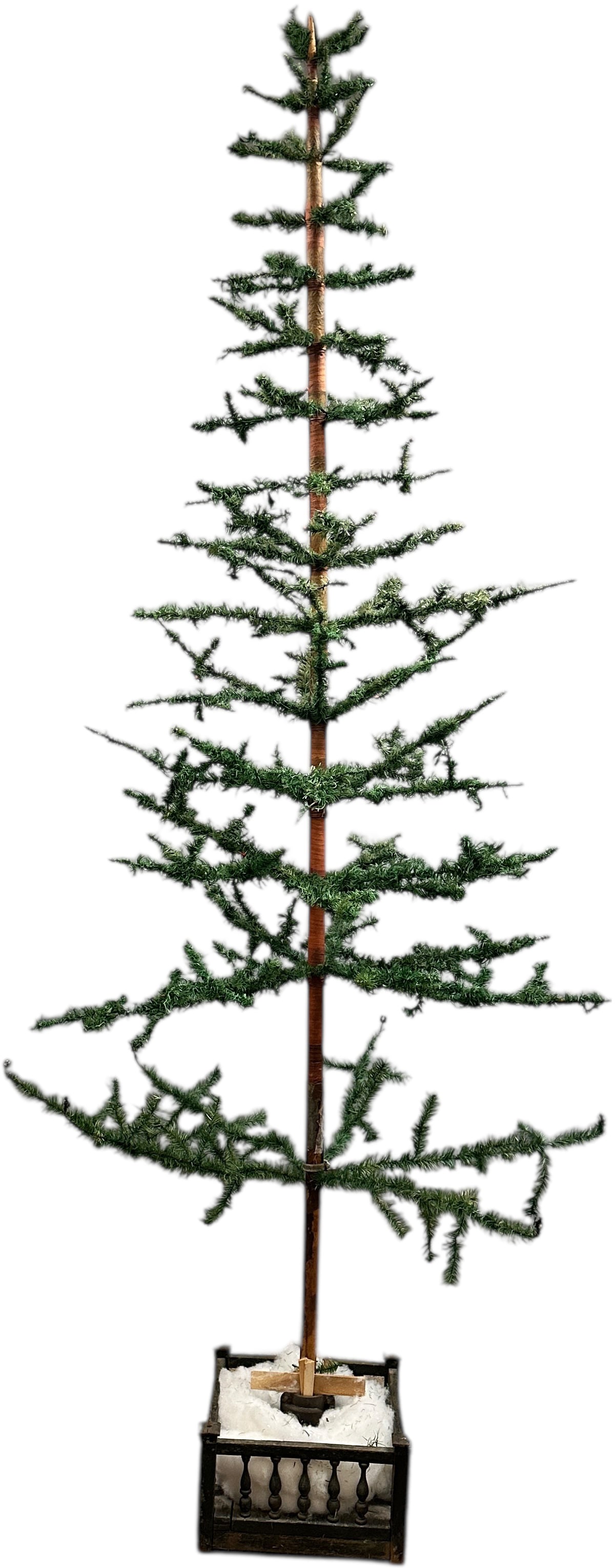 NINE FOOT HIGH GERMAN FEATHER TREE: 232. NINE FOOT HIGH GERMAN FEATHER TREE | Tree trunk is supported in several places with stainless steel clamps. Tree will separate into several pieces for storage. Provenance: Bob & Maurine Young | 9