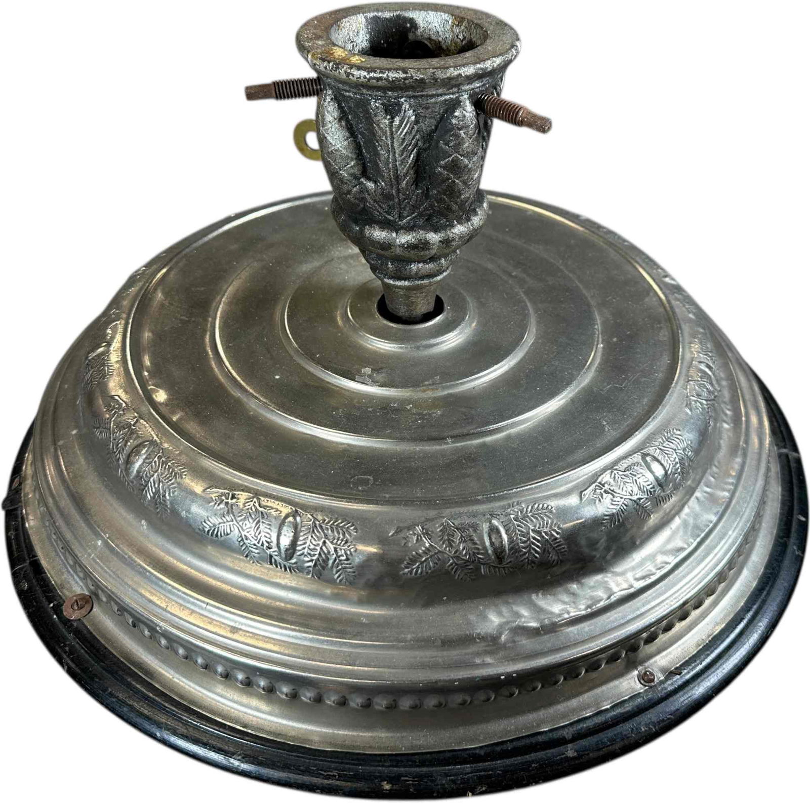 LARGE MUSICAL TREE STAND: 233. LARGE MUSICAL TREE STAND | Stand revolves as music plays when wound and activated. | 17" dia. | (Excellent Condition) | $400 - $800