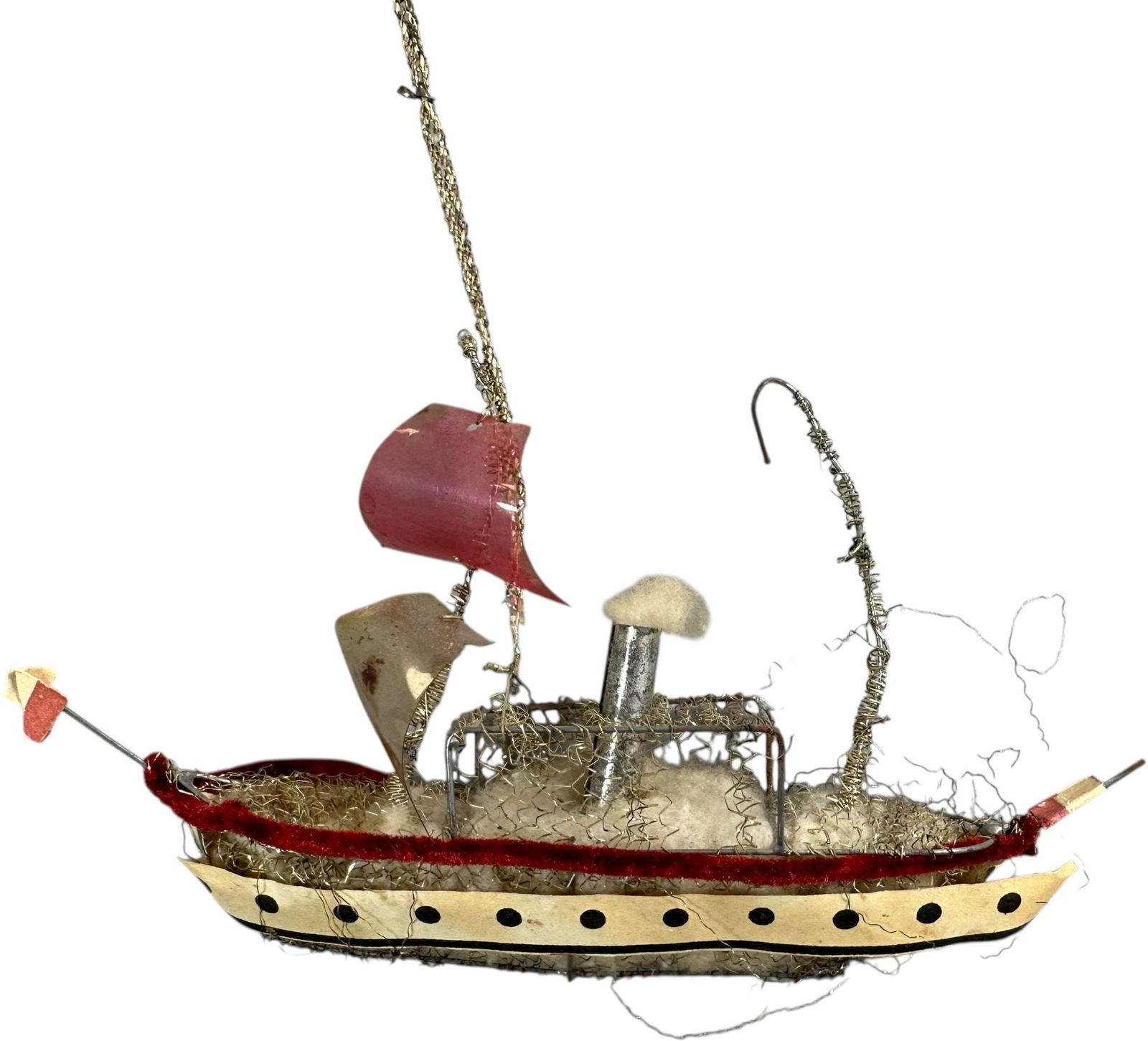 LARGE SEBNITZ STEAMSHIP ORNAMENT: 235. LARGE SEBNITZ STEAMSHIP ORNAMENT | Some wire wrap loss. | 5.5" l. | Needs minor repairs, (Very Good Condition) | $400 - $600