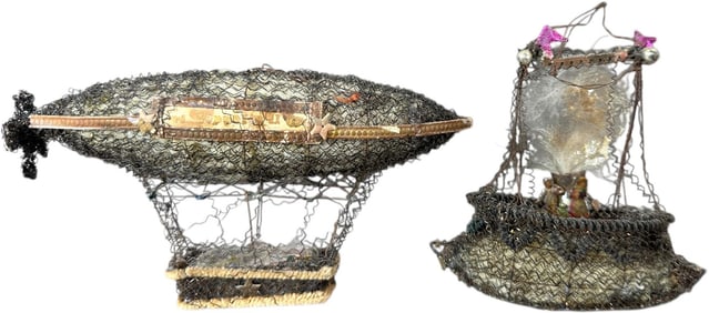 TWO SEBNITZ TRANSPORTATION ORNAMENTS