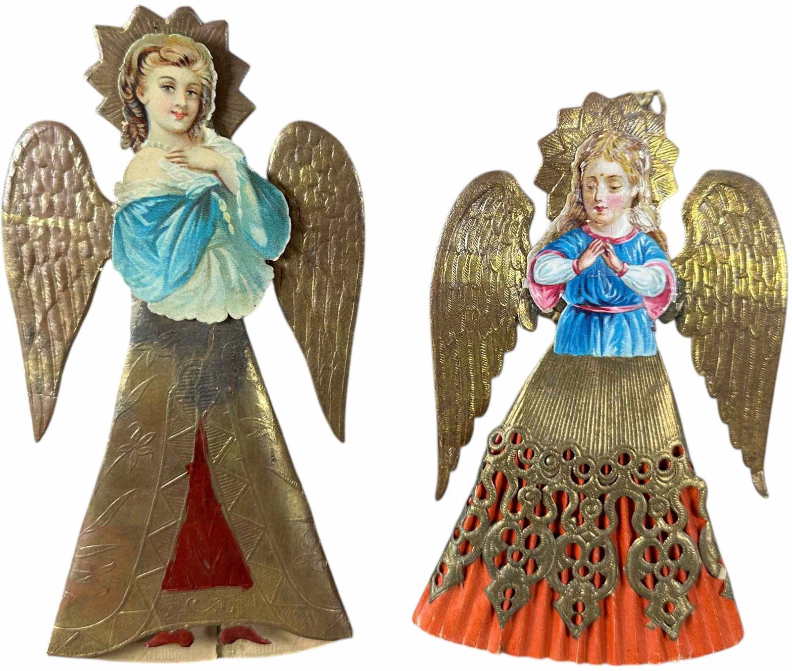 TWO DRESDEN FLAT ANGEL ORNAMENTS: 243. TWO DRESDEN FLAT ANGEL ORNAMENTS | Provenance: Bob & Maurine Young | 6.5" h. | (Very Good to Excellent Condition) | $400 - $800