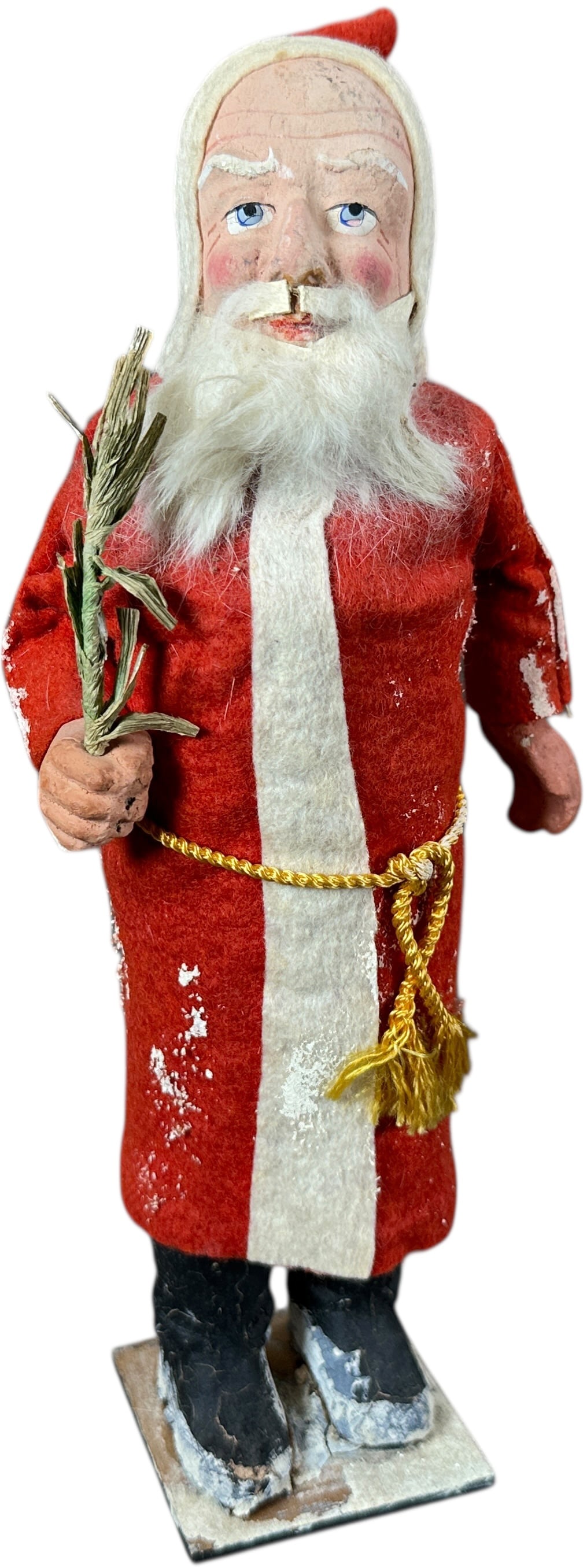 RED COAT SANTA CLAUS CANDY CONTAINER: 249. RED COAT SANTA CLAUS CANDY CONTAINER | Provenance: Linda Morrow Collection | 11.5" h. | Boots re-glued to candy tube, (Excellent Condition) | $1,000 - $1,500